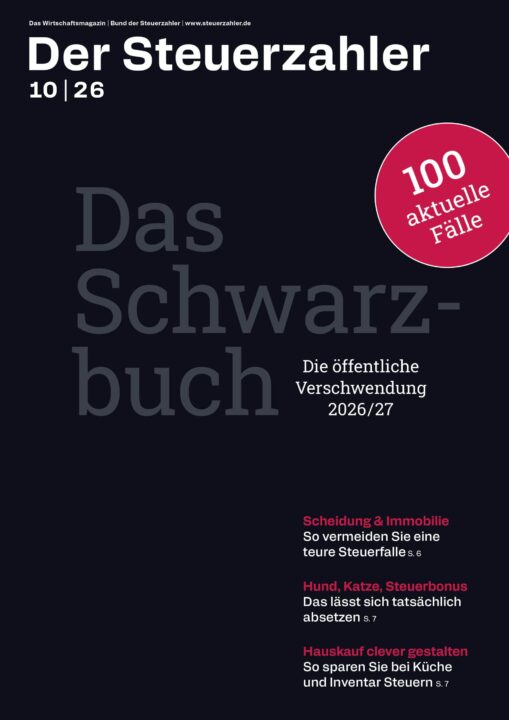 Der Steuerzahler Wirtschaftsmagazin, das Mitgliedermagazin des Bund der Steuerzahler, Cover der Ausgabe Oktober 2026: Schwarzbuch - Die öffentliche Verschwendung 2026/27